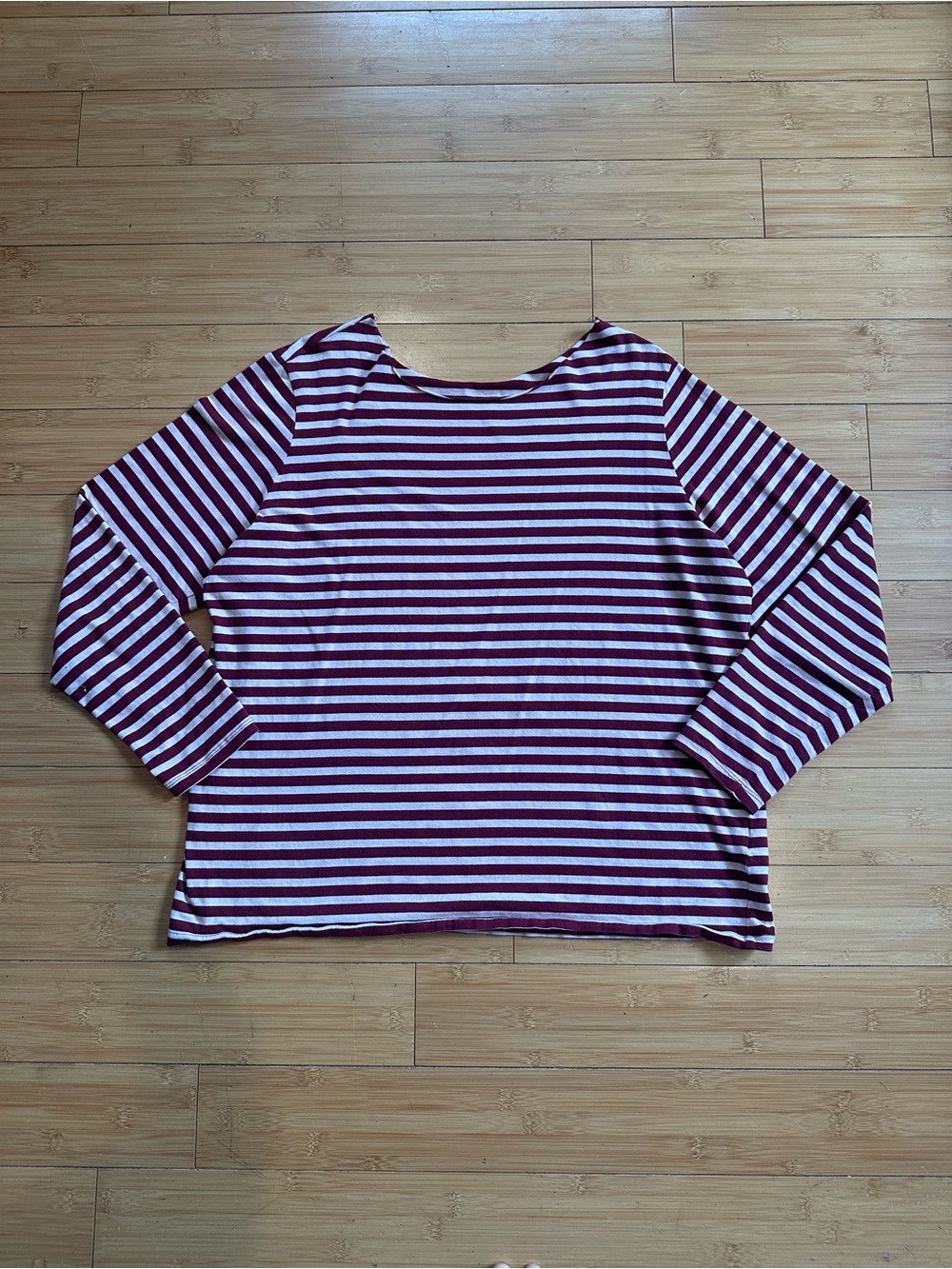 Lands' End Burgundy and White Striped Long-Sleeve Top (off the shoulder)